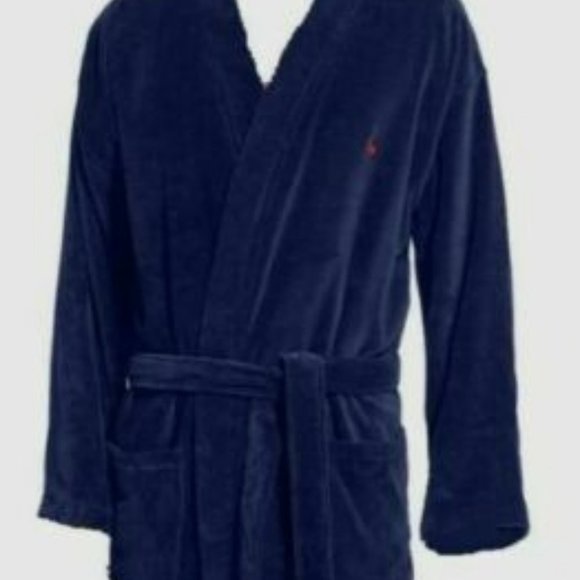 NWT POLO‎ RALPH LAUREN MEN'S VELOUR TERRY PLUSH BATH ROBE NAVY BLUE - Picture 4 of 9